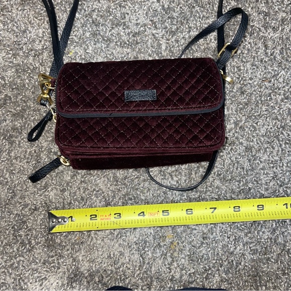 Vera Bradley All In One Burgundy Maroon Quilted Velvet Cross Body Bag - Picture 11 of 12